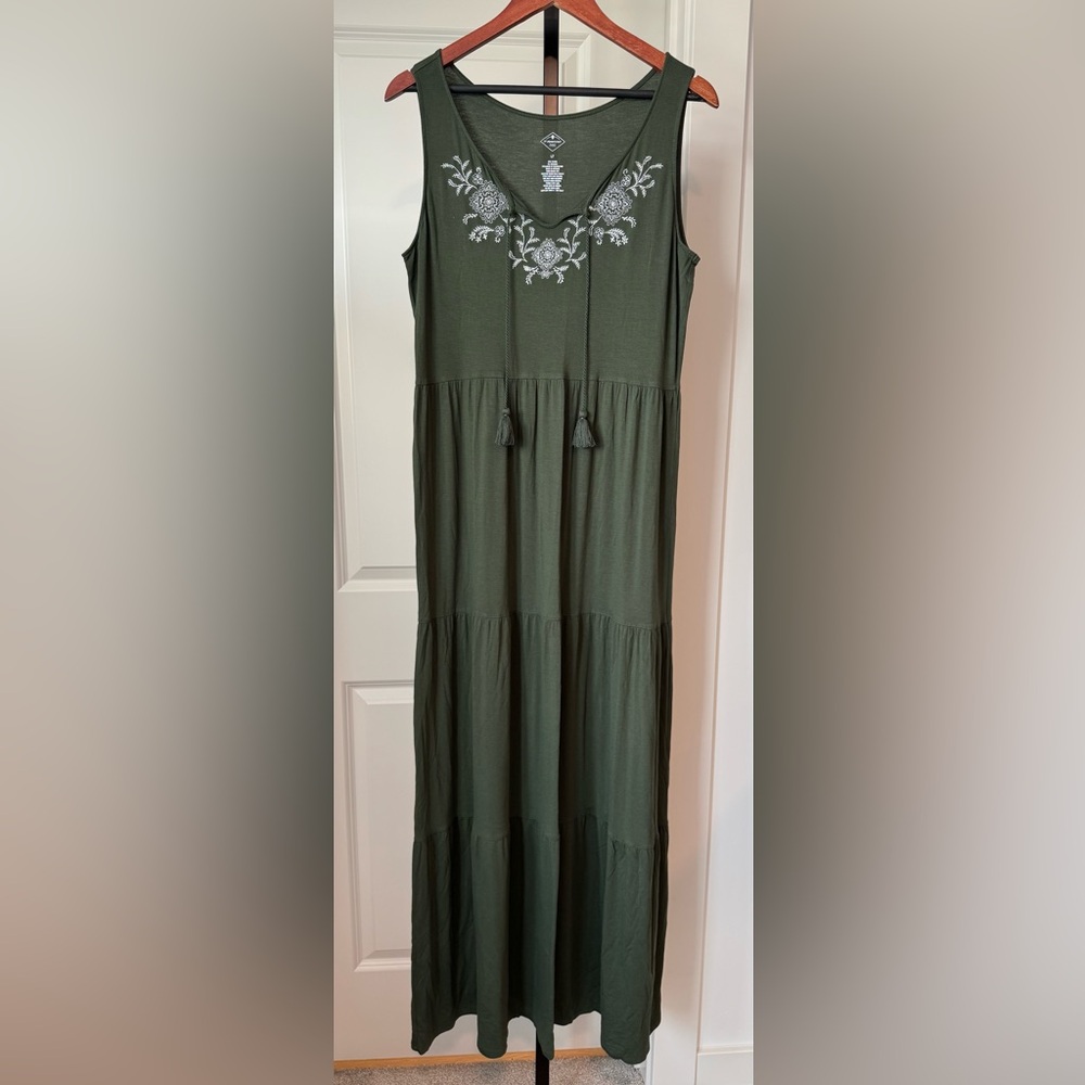 St. John's Bay Dark Green Embroidered Maxi Dress